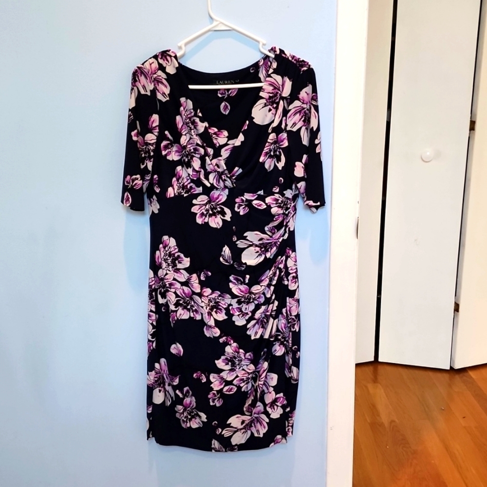 Ralph Lauren purple and navy floral wrap dress size 12